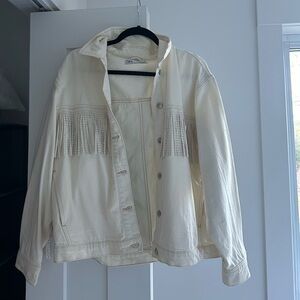 Zara fringe denim jacket cream